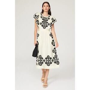 SEA New York Manuela Apron Midi Dress Embroidered Hourglass Size 8, Rt $450